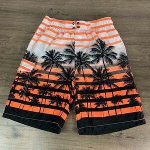 Boys Youth Swim Trunks Shorts Size M Medium W28 Palm Orange Lined Surfing